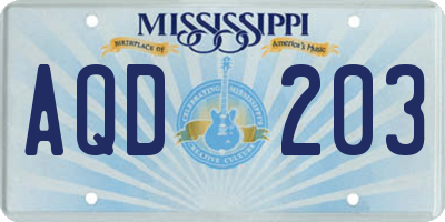 MS license plate AQD203