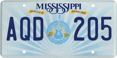 MS license plate AQD205
