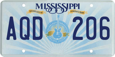 MS license plate AQD206