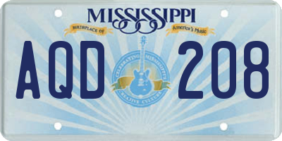 MS license plate AQD208