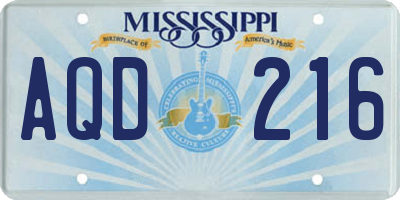 MS license plate AQD216