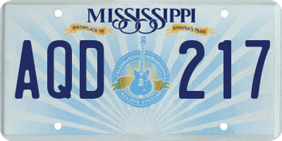 MS license plate AQD217