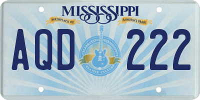 MS license plate AQD222