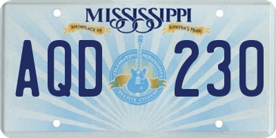MS license plate AQD230