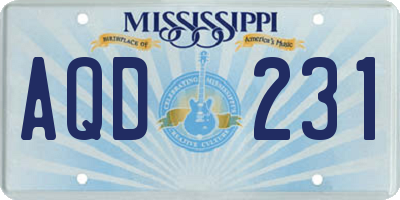 MS license plate AQD231