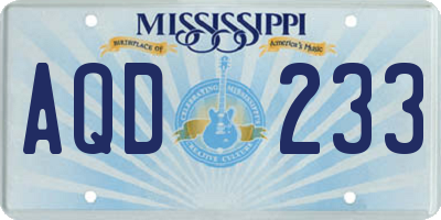 MS license plate AQD233