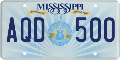 MS license plate AQD500