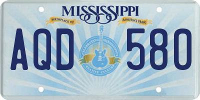 MS license plate AQD580