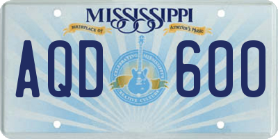 MS license plate AQD600