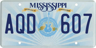 MS license plate AQD607