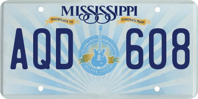 MS license plate AQD608