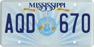 MS license plate AQD670