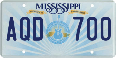 MS license plate AQD700