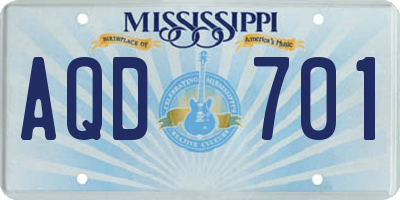 MS license plate AQD701