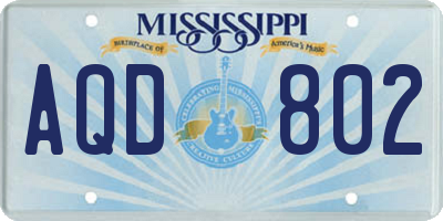 MS license plate AQD802