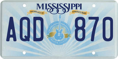 MS license plate AQD870