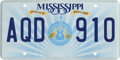 MS license plate AQD910