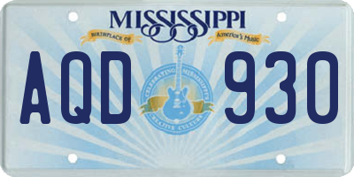 MS license plate AQD930