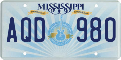 MS license plate AQD980