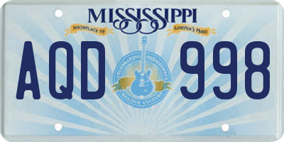 MS license plate AQD998
