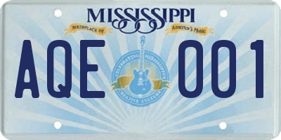 MS license plate AQE001
