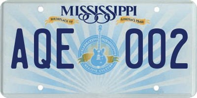 MS license plate AQE002