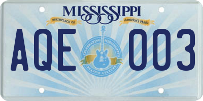 MS license plate AQE003