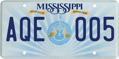 MS license plate AQE005