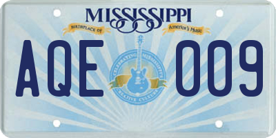 MS license plate AQE009