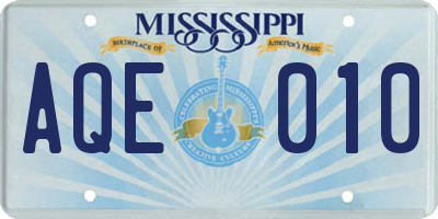 MS license plate AQE010