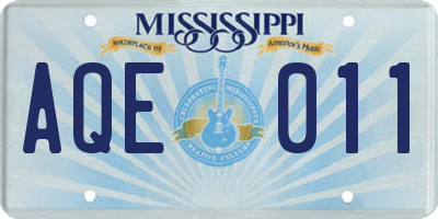 MS license plate AQE011