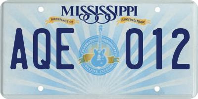 MS license plate AQE012