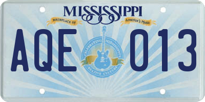 MS license plate AQE013