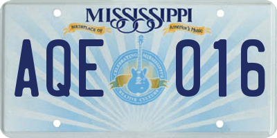 MS license plate AQE016