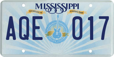 MS license plate AQE017