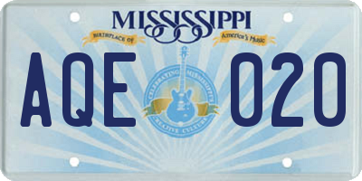 MS license plate AQE020