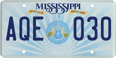 MS license plate AQE030