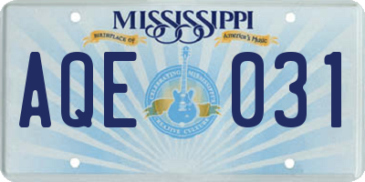 MS license plate AQE031