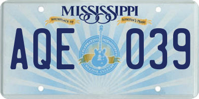 MS license plate AQE039