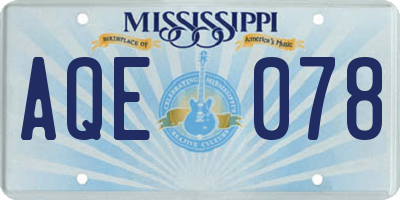 MS license plate AQE078