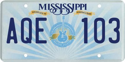 MS license plate AQE103