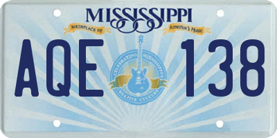 MS license plate AQE138