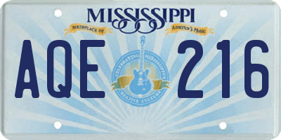 MS license plate AQE216