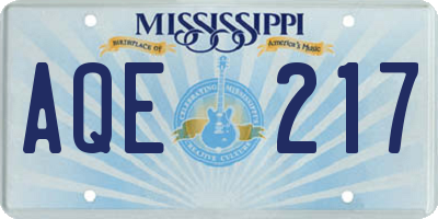MS license plate AQE217