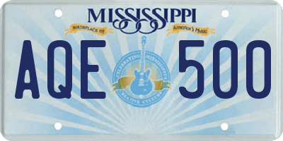 MS license plate AQE500