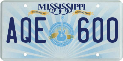 MS license plate AQE600