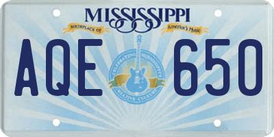 MS license plate AQE650
