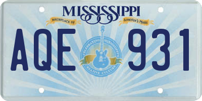 MS license plate AQE931