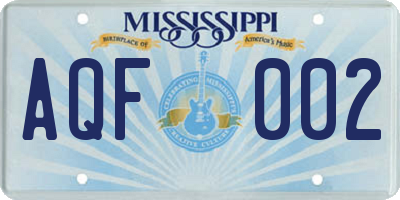 MS license plate AQF002