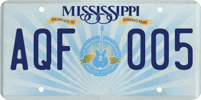 MS license plate AQF005